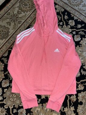 adidas Pink Hoodie with White Shoulder Stripes